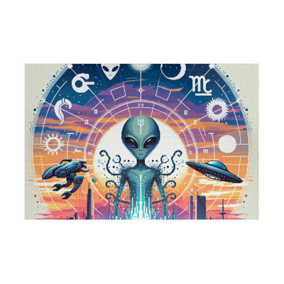 Digital Alien In Abstract Zodiac Signs V1 Puzzle (110, 252, 520, 1014-piece)
