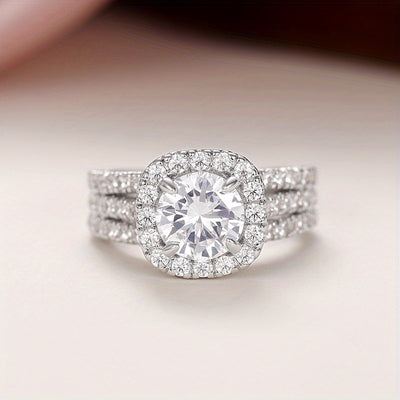 Micro Pave 3 Row zirconia Ring For Women Engagement Wedding Casual Party Jewelry