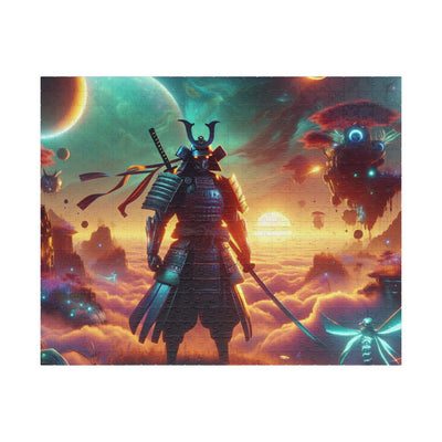 Futuristic Samurai and Spaceships | Sci-Fi Cyberpunk Wall Art | Japanese Warrior Digital Print V4 Puzzle (110, 252, 520, 1014-piece)