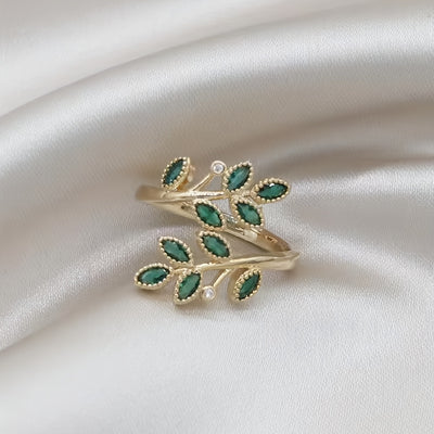 Elegant Leaf Design Open Ring with Sparkling Cubic Zirconia - Luxurious Copper, Perfect for Parties & Vacations, Party Wear|Sophisticated Style|Polished For Women