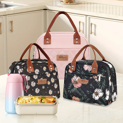 Reusable Leak Proof Insulated Cooler Lunch Bag Women With Front Pocket & Double Zippers Closure For Adults, Students And Travelers, Perfect For School Office Picnic - Flower & Cow Print Pattern, Easter Gift Idea, Kitchen Stor