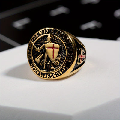Men'S Stainless Steel Ring, Vintage Hip Hop Style, Knight Shield Design, Templar Order Protection, Crusader Cross, Birthday Anniversary Wedding Holiday Gift, Father'S Day Valentine'S Day Halloween Black Friday Easter Christma