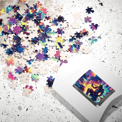Futuristic Samurai and Spaceships | Sci-Fi Cyberpunk Wall Art | Japanese Warrior Digital Print V6 Puzzle (110, 252, 520, 1014-piece)