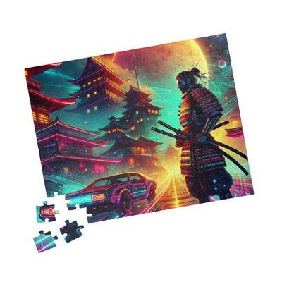 Futuristic Samurai and Spaceships | Sci-Fi Cyberpunk Wall Art | Japanese Warrior Digital Print V5 Puzzle (110, 252, 520, 1014-piece)