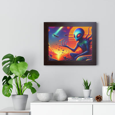 Digital Alien In Meme Mashups V1 Framed Horizontal Poster