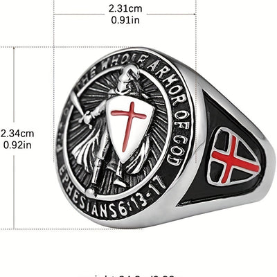 Men'S Stainless Steel Ring, Vintage Hip Hop Style, Knight Shield Design, Templar Order Protection, Crusader Cross, Birthday Anniversary Wedding Holiday Gift, Father'S Day Valentine'S Day Halloween Black Friday Easter Christma