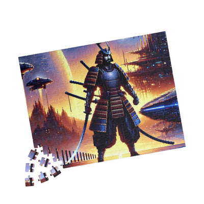 Futuristic Samurai and Spaceships | Sci-Fi Cyberpunk Wall Art | Japanese Warrior Digital Print V1 Puzzle (110, 252, 520, 1014-piece)