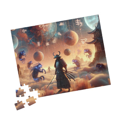 Futuristic Samurai Zodiac Art | Cosmic Warrior Digital Print | Japanese Sci-Fi Wall Decor V3 Puzzle (110, 252, 520, 1014-piece)