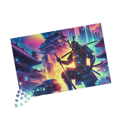 Futuristic Samurai and Spaceships | Sci-Fi Cyberpunk Wall Art | Japanese Warrior Digital Print V6 Puzzle (110, 252, 520, 1014-piece)