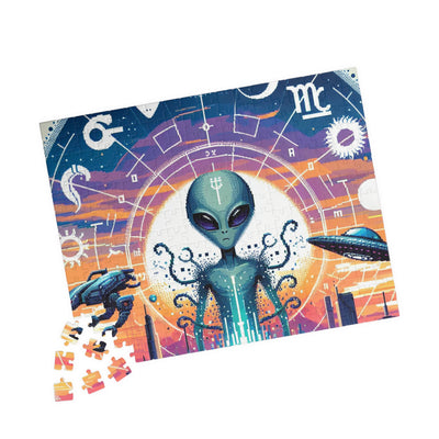 Digital Alien In Abstract Zodiac Signs V1 Puzzle (110, 252, 520, 1014-piece)