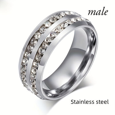 Fashionable Casual Romantic Stainless Steel Double-row Imitation Zirconia Ring For Women