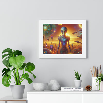 Digital Alien In Meme Mashups V2 Framed Horizontal Poster