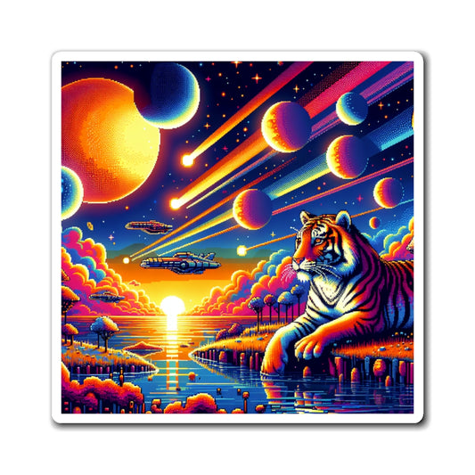 Digital Tiger In Alien Wildlife V1 Magnetic Fridge Decor