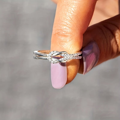 1pc Exquisite Knot Shaped 925 Sterling Silver Ring - Statement Jewelry with Inlaid Shining Zirconia for Evening Party, Cocktail Party, Anniversary, Birthday Gift for Her, Elegant and Sophisticated Accessory