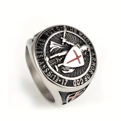 Men'S Stainless Steel Ring, Vintage Hip Hop Style, Knight Shield Design, Templar Order Protection, Crusader Cross, Birthday Anniversary Wedding Holiday Gift, Father'S Day Valentine'S Day Halloween Black Friday Easter Christma