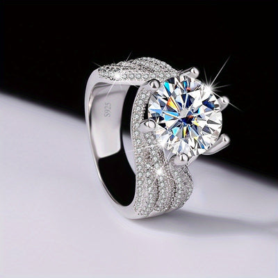 925 Sterling Silver 5 Carat Moissanite Ring, Luxurious Full Faux Diamond Inlay, Commemorative Day Birthday Wedding Engagement Proposal Gift For Women