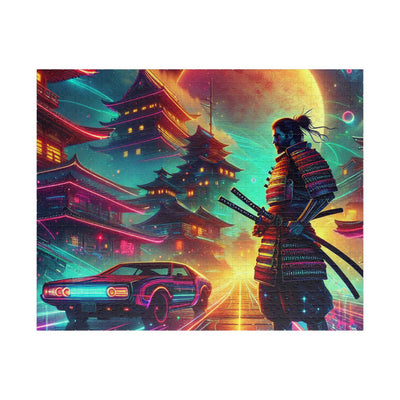 Futuristic Samurai and Spaceships | Sci-Fi Cyberpunk Wall Art | Japanese Warrior Digital Print V5 Puzzle (110, 252, 520, 1014-piece)