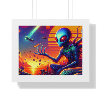 Digital Alien In Meme Mashups V1 Framed Horizontal Poster