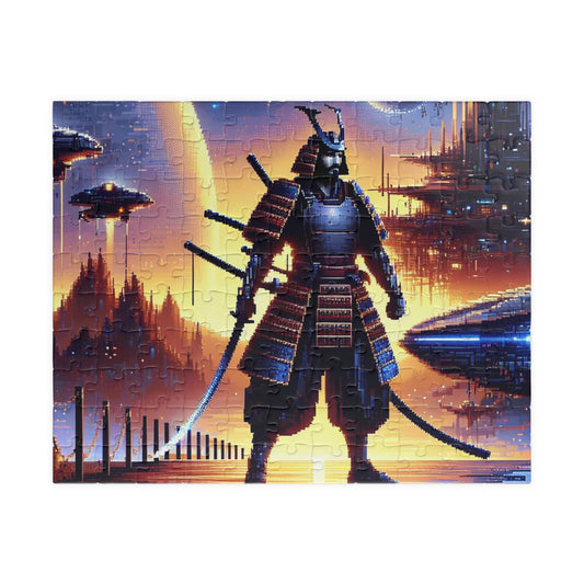 Futuristic Samurai and Spaceships | Sci-Fi Cyberpunk Wall Art | Japanese Warrior Digital Print V1 Puzzle (110, 252, 520, 1014-piece)