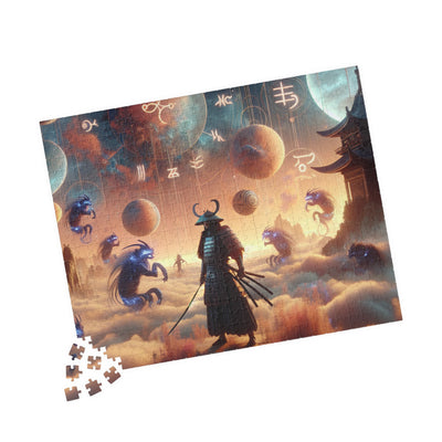 Futuristic Samurai Zodiac Art | Cosmic Warrior Digital Print | Japanese Sci-Fi Wall Decor V3 Puzzle (110, 252, 520, 1014-piece)