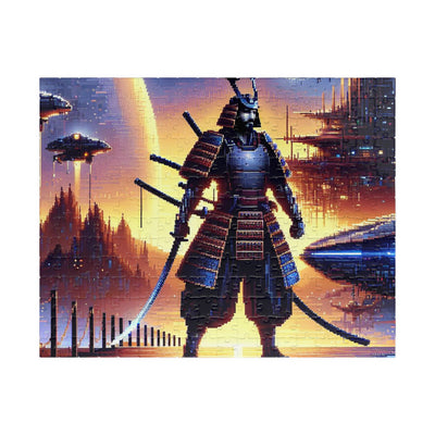 Futuristic Samurai and Spaceships | Sci-Fi Cyberpunk Wall Art | Japanese Warrior Digital Print V1 Puzzle (110, 252, 520, 1014-piece)