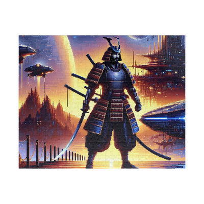 Futuristic Samurai and Spaceships | Sci-Fi Cyberpunk Wall Art | Japanese Warrior Digital Print V1 Puzzle (110, 252, 520, 1014-piece)