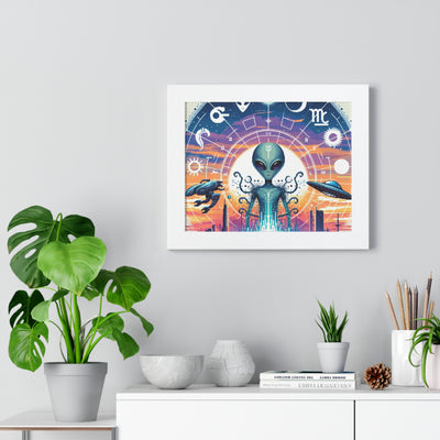 Digital Alien In Abstract Zodiac Signs V1 Framed Horizontal Poster