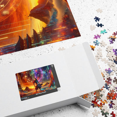 Futuristic Samurai Zodiac Art | Cosmic Warrior Digital Print | Japanese Sci-Fi Wall Decor V6 Puzzle (110, 252, 520, 1014-piece)
