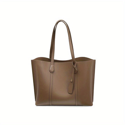 Preppy leather shoulder bag women, stylish cowhide crossbody bag, light luxury commuter Tote bag