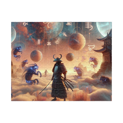 Futuristic Samurai Zodiac Art | Cosmic Warrior Digital Print | Japanese Sci-Fi Wall Decor V3 Puzzle (110, 252, 520, 1014-piece)