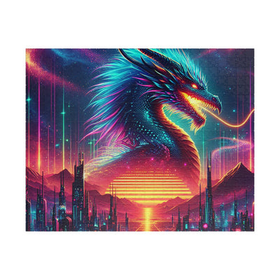 Neon Cyberpunk Dragon Art | Sci-Fi Vaporwave Fantasy Wall Print | Futuristic Decor | Digital Print Puzzle (110, 252, 520, 1014-piece)
