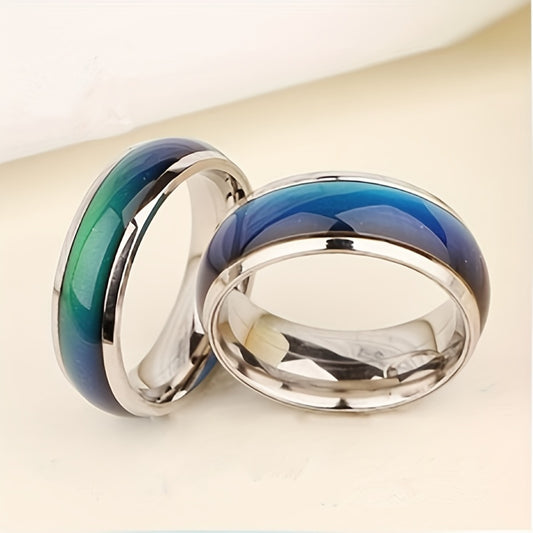 Stainless Steel Mood Ring with Temperature-Sensitive Color For Men / Women Changing Resin - Fashionable Jewelry Gift