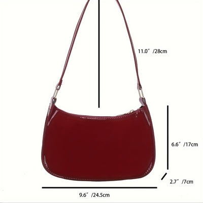 Trendy Glossy Shoulder Bag, Women Patent PU Leather Handbag, Simple Solid Color Underarm Purse