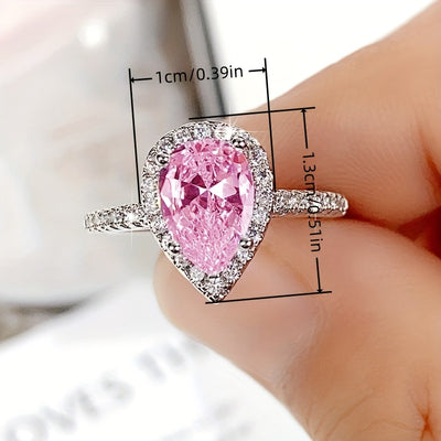 Luxurious Teardrop White Zirconia Engagement Ring - Wedding Bands with Exquisite Silver Plating, Inlaid Design, and Evening Party Decor for Female - Perfect for Special Occasions and Romantic Gestures