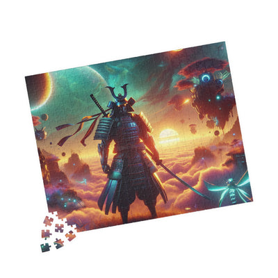 Futuristic Samurai and Spaceships | Sci-Fi Cyberpunk Wall Art | Japanese Warrior Digital Print V4 Puzzle (110, 252, 520, 1014-piece)