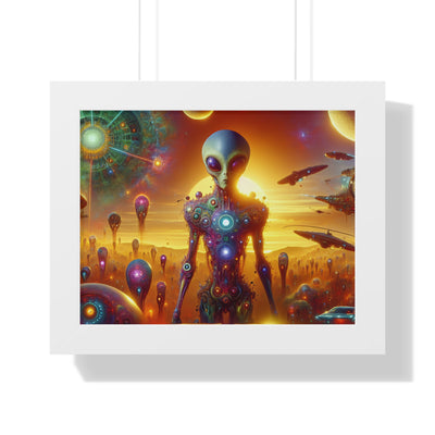 Digital Alien In Meme Mashups V2 Framed Horizontal Poster