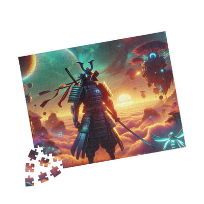 Futuristic Samurai and Spaceships | Sci-Fi Cyberpunk Wall Art | Japanese Warrior Digital Print V4 Puzzle (110, 252, 520, 1014-piece)