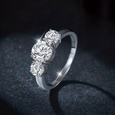 1pc 2-4 Carat Real Moissanite 925 Sterling Silver Ring, Wedding Proposal Confession Birthday Anniversary Jewelry Gift