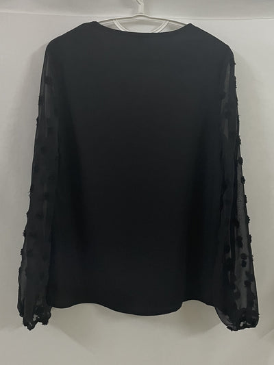 [Dot Sleeve Shirt For Spring] Swiss Dot Sleeve Shirt, Casual V Neck Solid Shirt For Spring & Fall, Women's Clothing