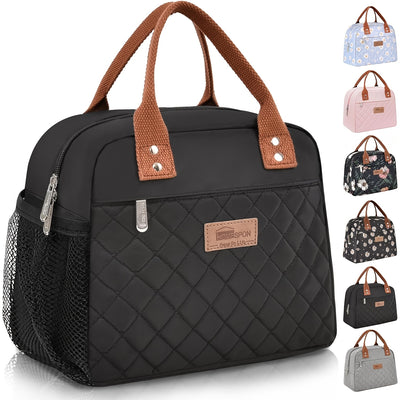 Reusable Leak Proof Insulated Cooler Lunch Bag Women With Front Pocket & Double Zippers Closure For Adults, Students And Travelers, Perfect For School Office Picnic - Flower & Cow Print Pattern, Easter Gift Idea, Kitchen Stor