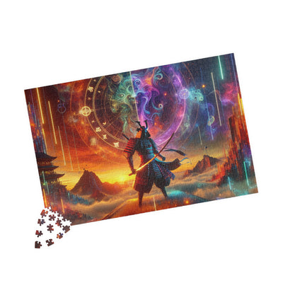 Futuristic Samurai Zodiac Art | Cosmic Warrior Digital Print | Japanese Sci-Fi Wall Decor V6 Puzzle (110, 252, 520, 1014-piece)