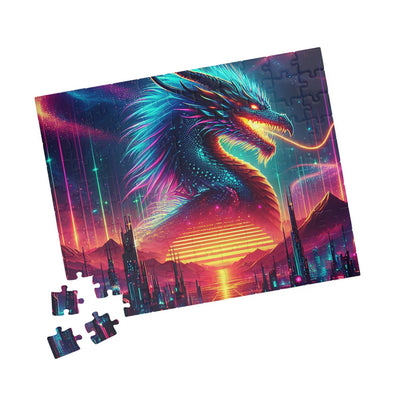 Neon Cyberpunk Dragon Art | Sci-Fi Vaporwave Fantasy Wall Print | Futuristic Decor | Digital Print Puzzle (110, 252, 520, 1014-piece)