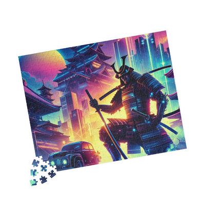 Futuristic Samurai and Spaceships | Sci-Fi Cyberpunk Wall Art | Japanese Warrior Digital Print V6 Puzzle (110, 252, 520, 1014-piece)