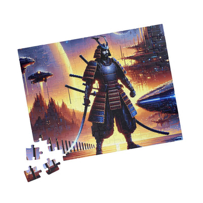 Futuristic Samurai and Spaceships | Sci-Fi Cyberpunk Wall Art | Japanese Warrior Digital Print V1 Puzzle (110, 252, 520, 1014-piece)