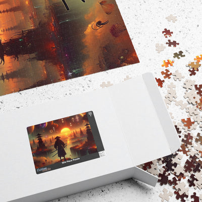 Futuristic Samurai Zodiac Art | Cosmic Warrior Digital Print | Japanese Sci-Fi Wall Decor V4 Puzzle (110, 252, 520, 1014-piece)