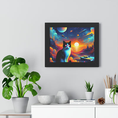 Digital Cat In Cyberpunk Animals V1 Framed Horizontal Poster