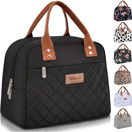 Reusable Leak Proof Insulated Cooler Lunch Bag Women With Front Pocket & Double Zippers Closure For Adults, Students And Travelers, Perfect For School Office Picnic - Flower & Cow Print Pattern, Easter Gift Idea, Kitchen Stor