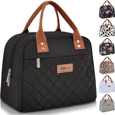 Reusable Leak Proof Insulated Cooler Lunch Bag Women With Front Pocket & Double Zippers Closure For Adults, Students And Travelers, Perfect For School Office Picnic - Flower & Cow Print Pattern, Easter Gift Idea, Kitchen Stor