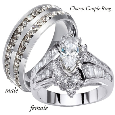 Fashionable Casual Romantic Stainless Steel Double-row Imitation Zirconia Ring For Women