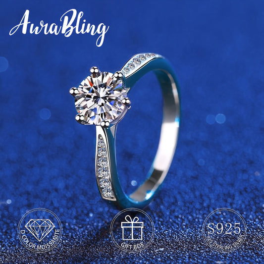 Stunning 1 Carat D Color Moissanite Ring - S925 Sterling Silver - Six-Claw Setting, Perfect for Engagements & Special Occasions